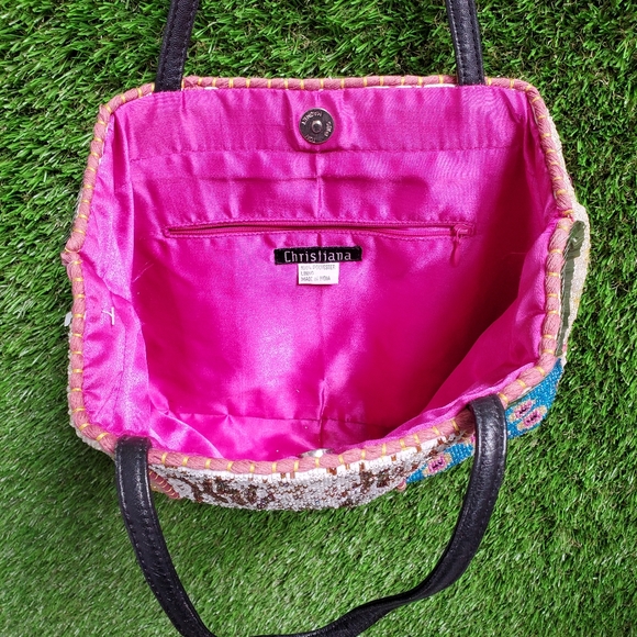 Multicolor Mixed Print Sequin Beaded Handbag - Picture 8 of 9